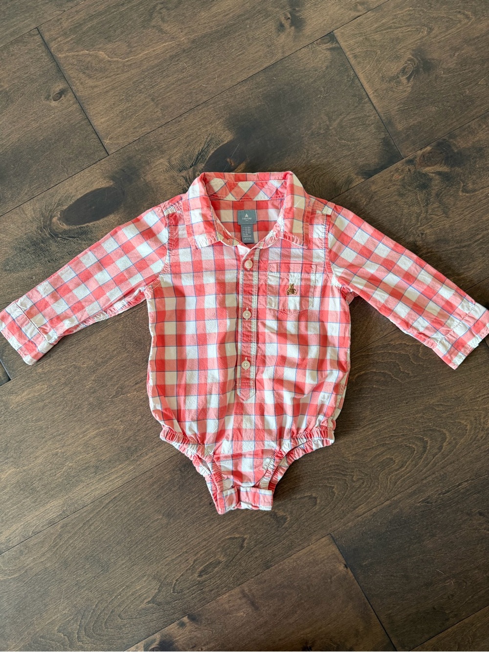 GAP Red and White Gingham Button-Front Baby Bodysuit